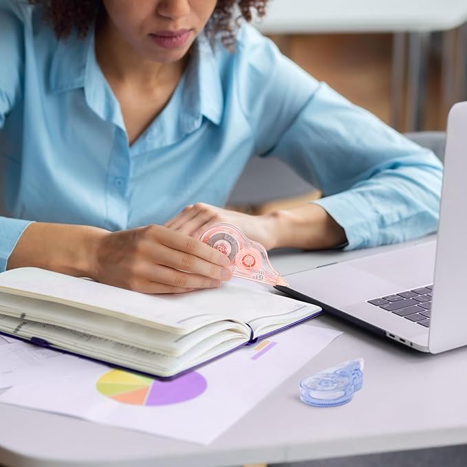 4 Pcs Colorful Core Correction Tape, 39.37 Ft White Wrong Out Tear-Resistant Bulk, Instant Corrections Easy to Use Applicator for School, Office, Note Taking, Journal (Tape Width 0.2 in)