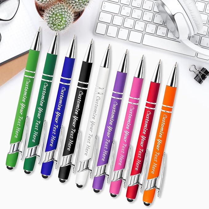 Personalized Pens Bulk 100 with Name Custom Engraving Ballpoint Pens with Stylus Tip Customized Smooth Writing Pens Personalized Gifts for Anniversary Birthday or Graduation(Orange,Black Ink)