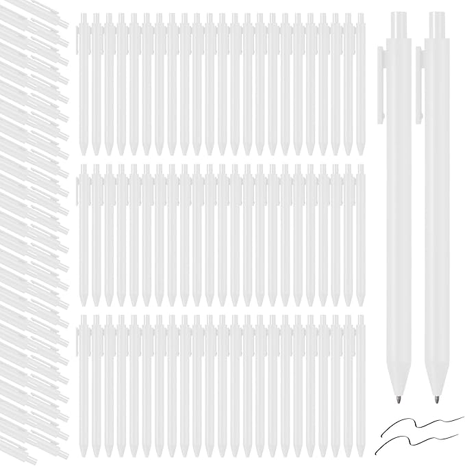 Fulmoon 50 Pcs Ballpoint Pens Bulk Retractable Comfortable Writing Pens Cute Back to School Supplies in Medium Point 1.0 mm for Teacher Student Bridal Shower Baby Shower (White)