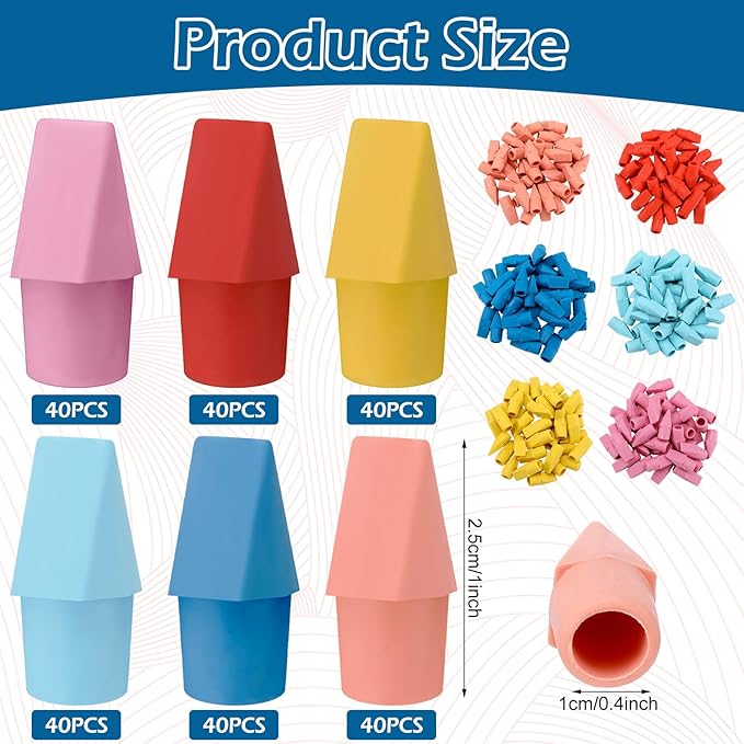 240 Pcs Pencil Top Erasers Cap Bulk Cute Pencil Toppers Erasers School Office Supplies for Students Teachers Art School Office Classroom Supplies(Bright Colors)
