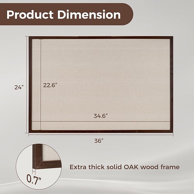 Fun Memories Cork Board Bulletin Board for Office, 24" x 36" Oak Wooden Framed Corkboard, Wall Mounted Notice Pin Board for School Home & Office, Dark Walnut