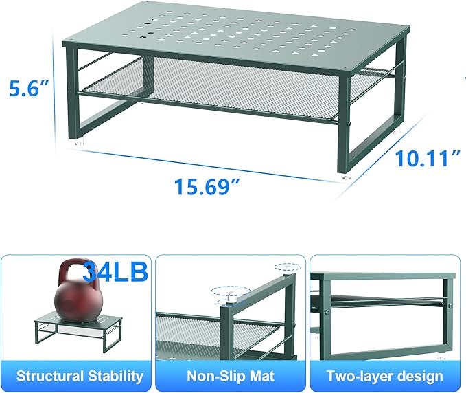 gianotter 2-Tier Metal Monitor Stand Riser, Desk Organizer for Monitor, Office Desk Storage Organizer for Office Supplies (Dark Green)
