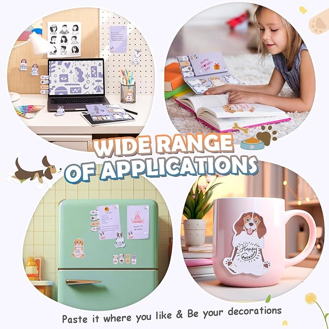 Hommie Cute Sticky Notes, Dog Sticky Notes Set Planner Dividers Self-Stick Notes Pads Animal Divider Tabs Bundle Writing Memo for Dog Lovers Home Office School Supplies