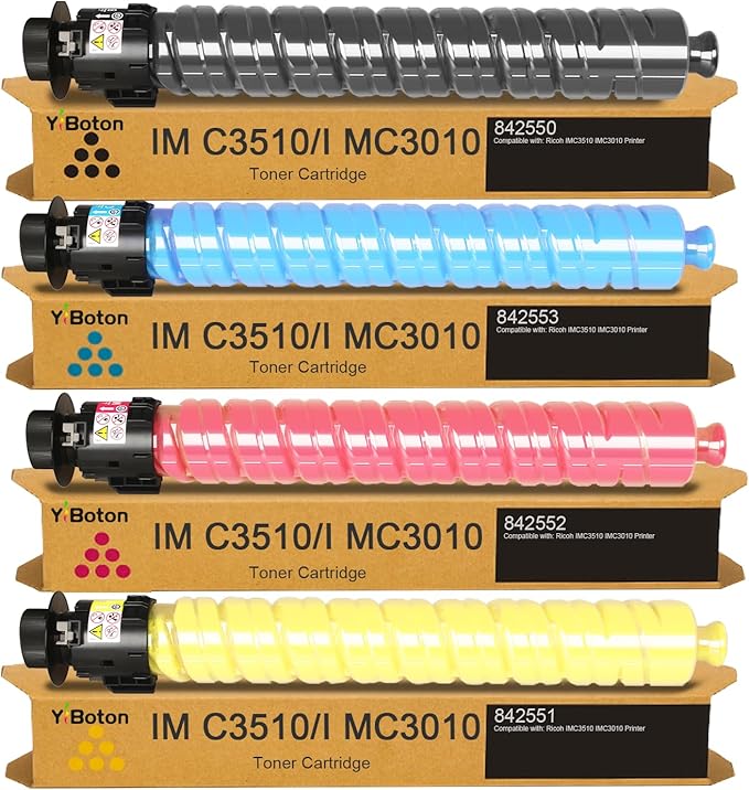 High Yield IM C3510 IM C3010 Toner Cartridge 842550 842553 842552 842551 Toner Cartridge Compatible for Ricoh IMC3510 IMC3010 Printer (4-Pack Black Cyan Magenta Yellow)