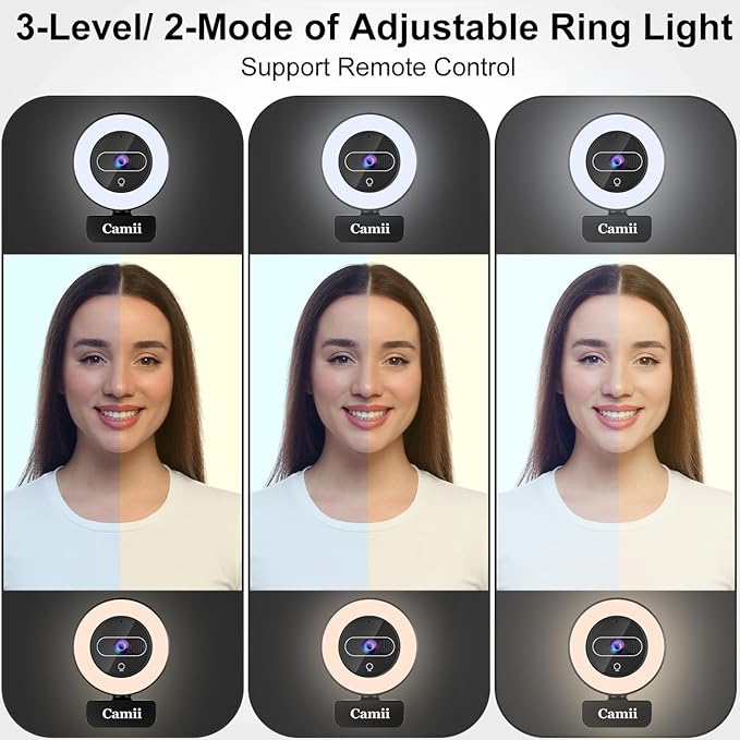 4K Webcam with Light, HD Webcam for PC with Remote Control, Built-in Privacy Cover, Adjustable Brightness, Noise Reduction Mics, for Zoom Skype Teams Laptop and Google Meet