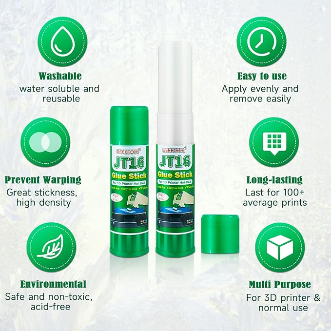 3D Printer Glue Sticks, 36 Grams Each PVP Solid Glue Sticks for Hot Bed Plate, Washable, Non-Toxic, Reduce Warping for PLA, ABS, PETG, HIPS, TPU Filament on PEI, Glass, Aluminum, Buildtak Board, 6Pcs