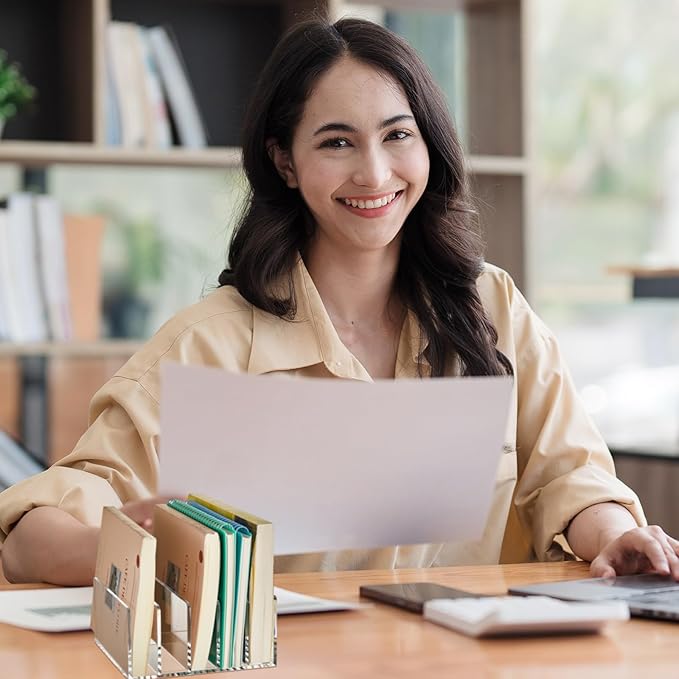 Geyoga 2 Pcs Acrylic File Holder Clear Mail Folder Organizer 5 Sections Multifunction Desktop Storage Letter Sorter Envelope Vertical Dividers for Office, Home, Desk Organization