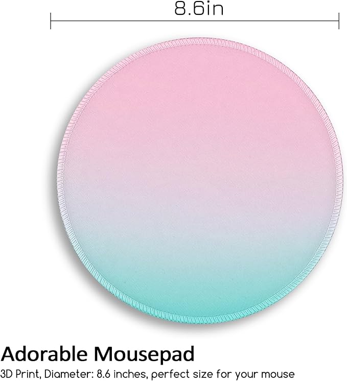 Gradient Blue Pink Work Mouse Pad, Small Round Mouse Pads for Desk, Mini Travel Mousepad for Wireless Computer Laptop, Office Desk Accessories, 8.6 x 8.6 inch