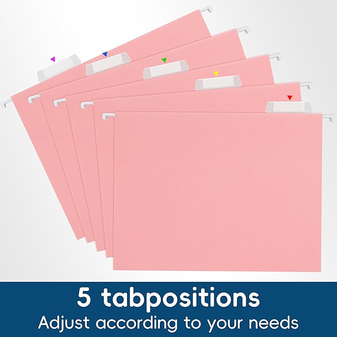 Hanging File Folders, 25 Pack Letter Size File Folders with 1/5-cut Tabs, Office Essentials for Filing Cabinet & Desk Storage