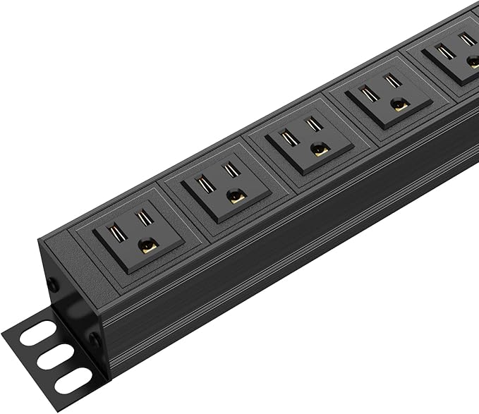 20PCS 6 Outlet Power Strip, Metal Mountable Power Strip Surge Protector, Heavy Duty Wall Mount Power Outlet for Commercial, Industrial, Workshop, Long Power Cord, 15A/125V 1875W