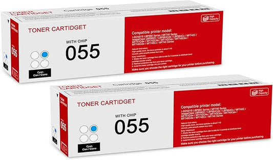 2 Pack 055 3015C001 Cyan Toner Cartridge: Compatible CRG-055 Replacement for Canon i-SENSYS LBP660 MF740 Series ImageClass LBP660C LBP664Cdw MF740C MF741Cdw MF743Cdw MF746Cdw MF740 Series Printer