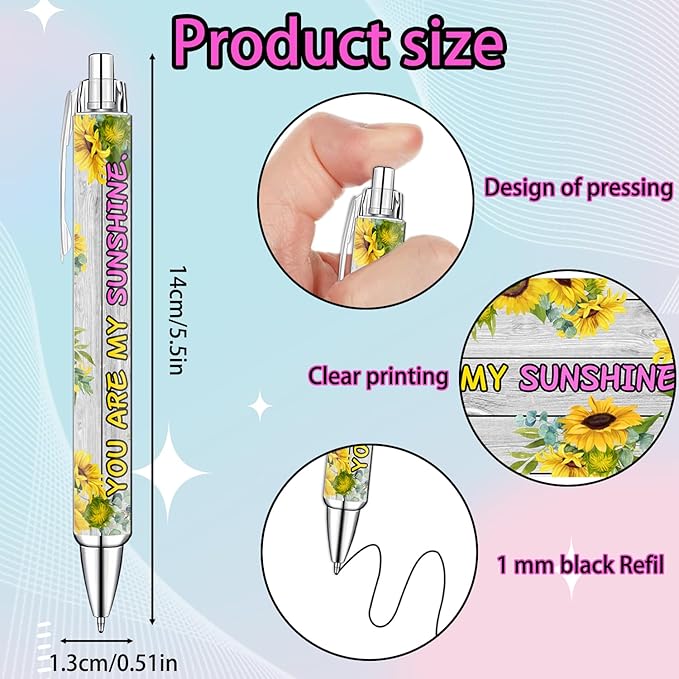 Idealmuzik Sunflower Pens Set – Bright Sunshine -Themed Ballpoint Pens for Girls, Teachers, and Flower Lovers – Smooth Writing Stationery for School, Office, or Journaling – Gift for Women