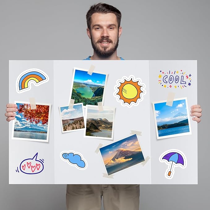 4 Pack Trifold Poster Board, 36x48 Inches White Presentation Board, Portable Display Board for Science Fair, School DIY Project and Business Exhibitions