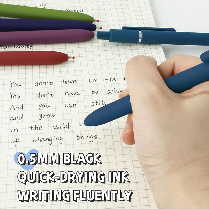 Gel Pens, 5 Pcs 0.5mm Black Ink Pens Fine Point Smooth Writing Pens with Silicone Grip, High-End Series Metal Clip Retractable Pens for Journaling Note Taking (Vintage)