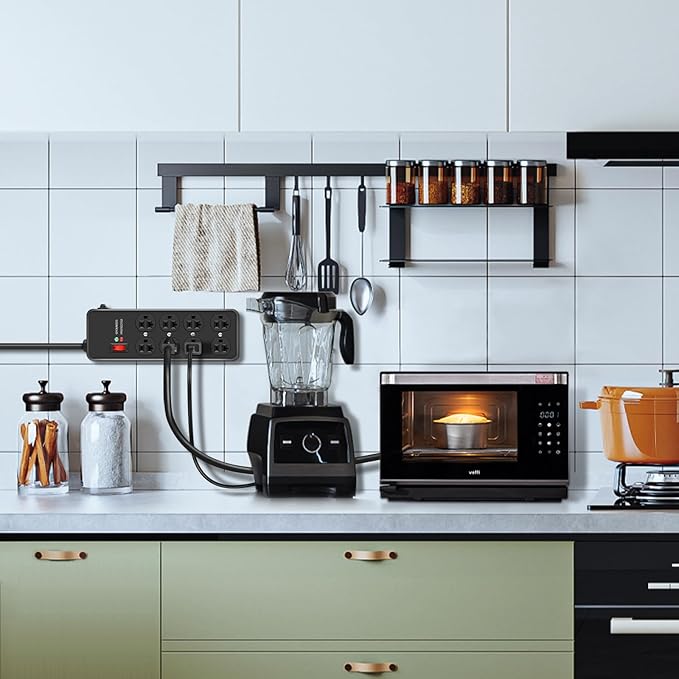 20Amp Power Strip Surge Protector, Durable Metal 8-Outlet with Heavy Duty 20 Amp 6Ft 12 Gauge Extension Cord, for Garage, Workshop & Industrial Use with 6-20R T-Slot Outlets, 4800J