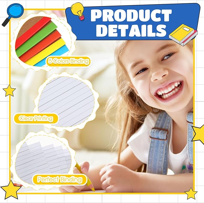 Henoyso 80 Pcs Primary Composition Notebook for Kids 9.75 x 7.5 Inch K-2 Primary Writing Journal with Rainbow Spine 60 Pages Draw and White Journal for Student Back to School Supplies