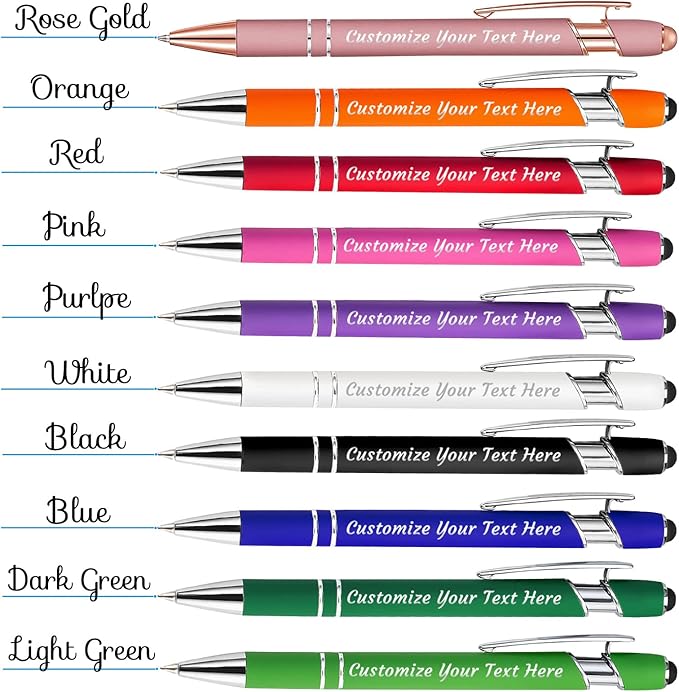 Personalized Pens Bulk 500 with Name Custom Engraving Ballpoint Pens with Stylus Tip Customized Smooth Writing Pens Personalized Gifts for Anniversary Birthday or Graduation(Orange,Black Ink)