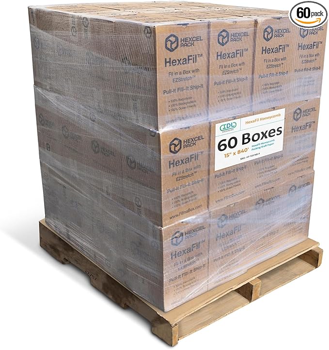 IDL Packaging HexaFil Honeycomb Packing Kraft Paper 15" x 840' in Self-Dispensed Box (Pallet of 60) - Patented Cushioning Box Filler for Void Filling, Moving, Shipping - Alternative to Bubble Plastic