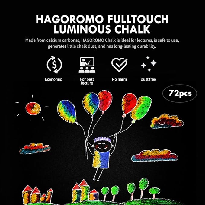 Hagoromo Fulltouch Luminous Chalk 1 Box, Non-Toxic, Dustless [72 Pcs/5 Color Mix]