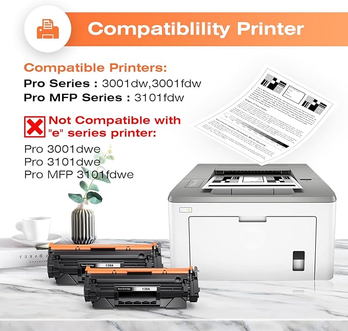 138A Toner Cartridge [with Chip] Replacement for HP 138a Black Laserjet Toner Cartridge 1380A 138A Black Toner Work with HP Pro 3001dw Pro 3001fdw MFP 3101fdw Printers