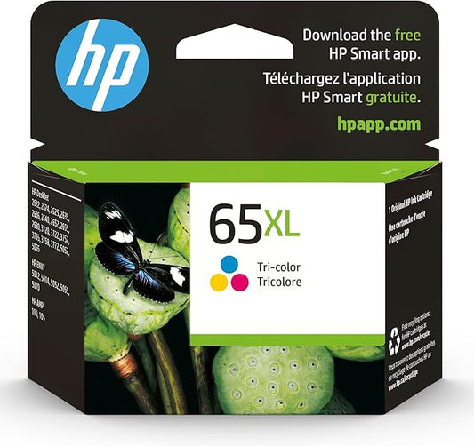 HP 65XL Tri-color High-yield Ink Cartridge for HP Printers | Works with Printer Series: AMP 100, DeskJet 2600, 3700; ENVY 5000 | Eligible for Instant Ink | N9K03AN