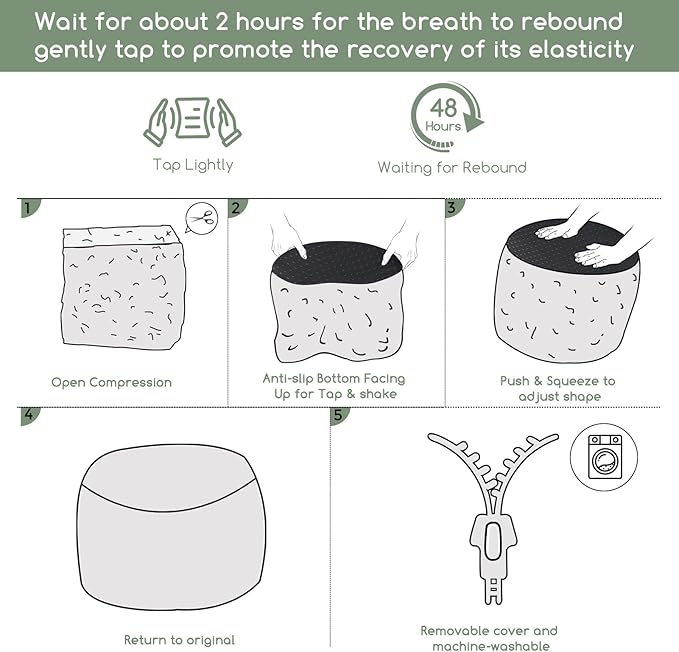 HIGOGOGO Round Stuffed Pouf Ottoman, Long Faux Fur Poufs with Foam Chunk Filling, Fluffy and Furry Pouf Foot Stool Storage Ottoman, 26 X 18 Floor Poufs Foot Rest for Living Room, Blue