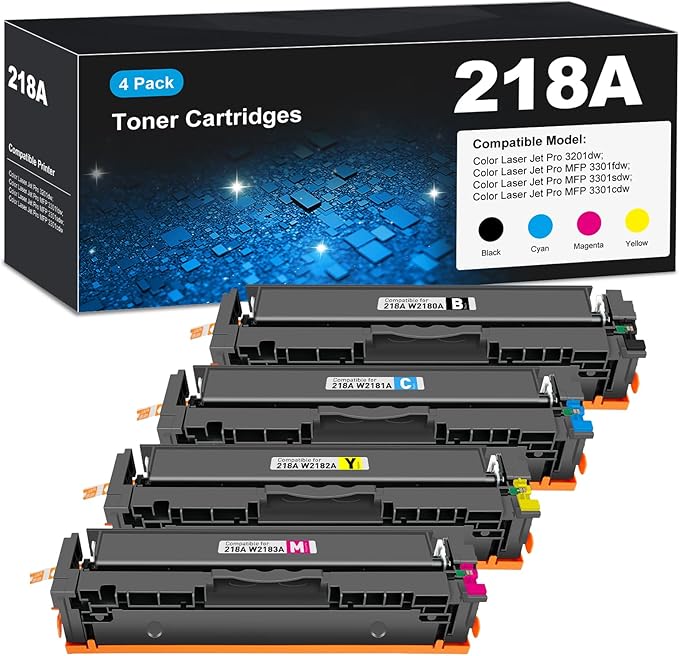 218A Toner Cartridges 3301sdw 3301fdw 3201dw for HP 218A 218X toner Cartridge 4 pack, 3301fdw 3201dw Toner Cartridge, W2180A HP218A 218 Toner for Color Laser Jet Pro MFP 3301fdw 3201dw 3301sdw 3301cdw