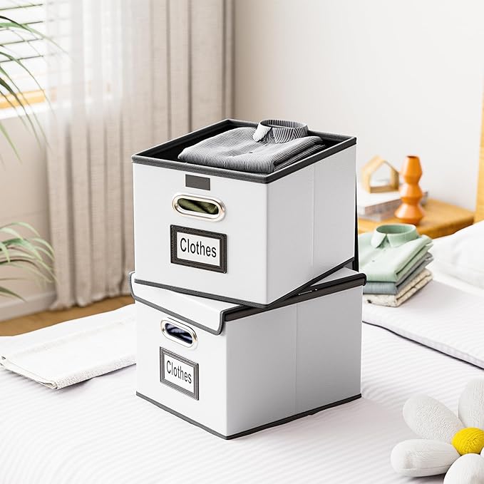 Huolewa Portable Leather File Organizer Boxes with Lids, Collapsible File Folder Organizer Boxes, Decorative Small Filing File Cabinet for Home/Office, Easily Store Documents/Hanging File Folders