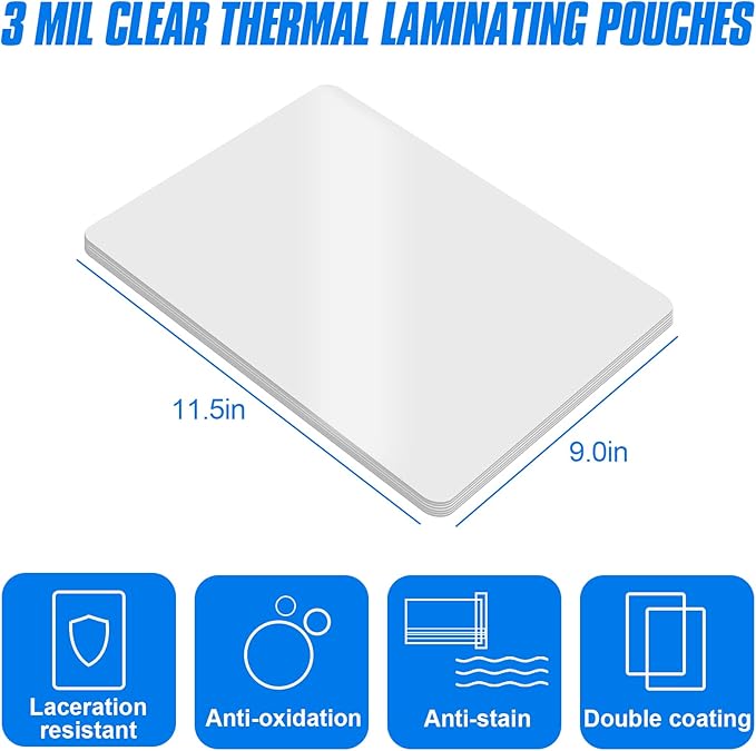 HERKKA 200 Pack Laminating Sheets, Holds 8.5 x 11 Inch Sheets, 3 Mil Clear Thermal Laminating Pouches 9 x 11.5 Inch Lamination Sheet Paper for Laminator, Round Corner Letter Size