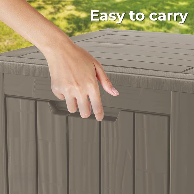 35 Gallon Outdoor Storage Box Waterproof Lockable Resin Deck Box Large, Patio Storage Bin for Pool Accessories Cushion Furniture, Garden Tools, UV-Resistant Outside Delivery Grey