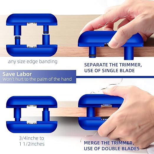 GSCIT Club Edge Banding Trimmer, with Tungsten Carbide Blades, Hand Planer Edge Bander for Burrs,Edge Corner Planer,Wood Chamfering Fillet Scraper,Edge Banding Cutter for PVC ABS Melamine (Blue)