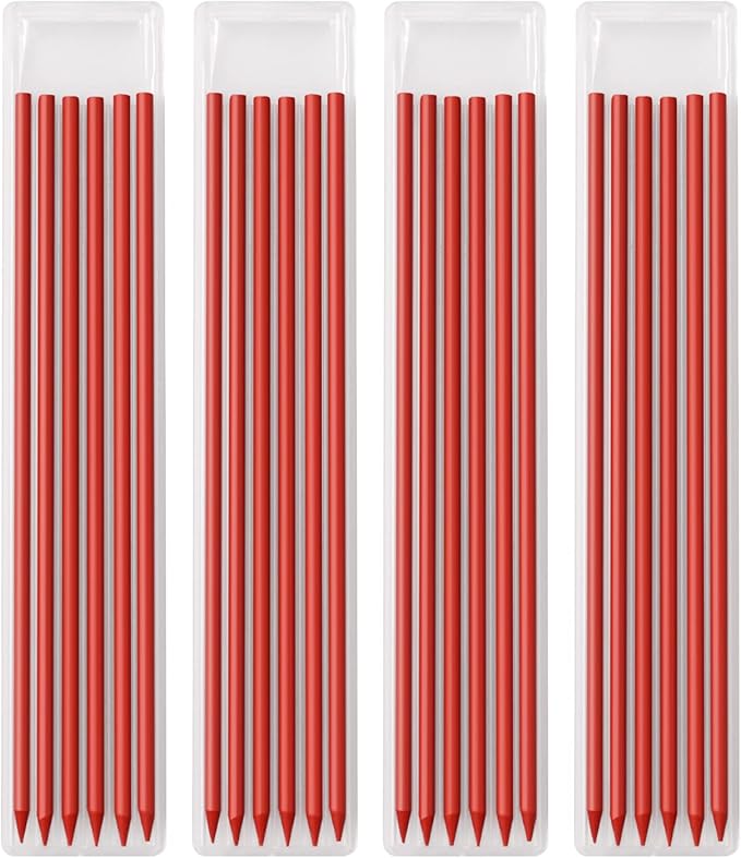 Gegong 24 Pieces 2.8 mm Diameter Solid Carpenter Pencil Set Pencil Refills for Carpenter Carpenter Marker Woodworking Mechanical Pencil (Red Refill)