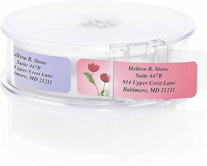 Garden Blossoms Designer Assorted Rolled Address Labels with Elegant Plastic Dispenser