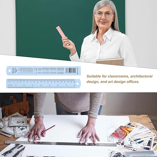 HARFINGTON 2pcs Metal Straight Ruler 20cm Metric SAE Aluminum Alloy Measuring Rulers Scale Tool with Hole for Measure Study Reading Classroom Office, Light Blue