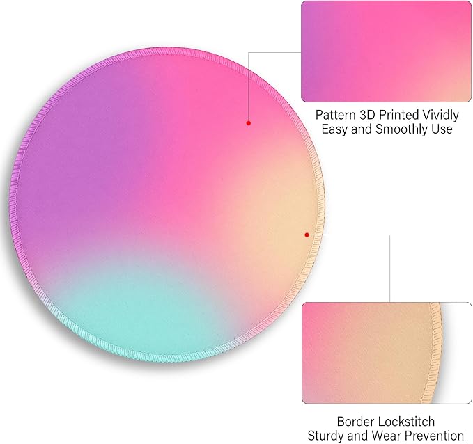 Gradient Pink Purple Work Mouse Pad, Small Round Mouse Pads for Desk, Mini Travel Mousepad for Wireless Computer Laptop, Office Desk Accessories, 8.6 x 8.6 inch