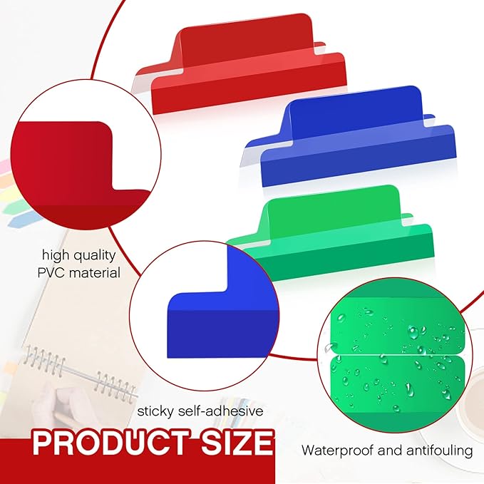 Gueevin 2 Inch Insertable Self Adhesive Tabs with Printable Inserts Clear Index Tabs Self Adhesive Colored Page Marker Repositionable Tag for Bible Divider Notebook File Folder Book Binder(50 Pieces)