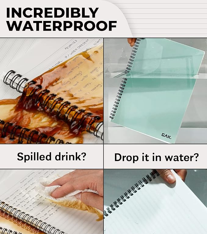 GAK. Stone Paper Waterproof Sheet Spiral Notebook (M Size) – 5.8”x8.3”, 50 sheets, Stone Paper Notebook Journal Note Taking - Waterproof Notepad College Ruled Paper Black Notebook Aesthetic School