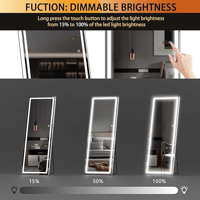 Hasipu Full Length Mirror with Lights, 61" x 22" LED Floor Mirror, Full Body Dressing Standing, Hanging Mounted Mirror for Living Room Bedroom Cloakroom, Round White