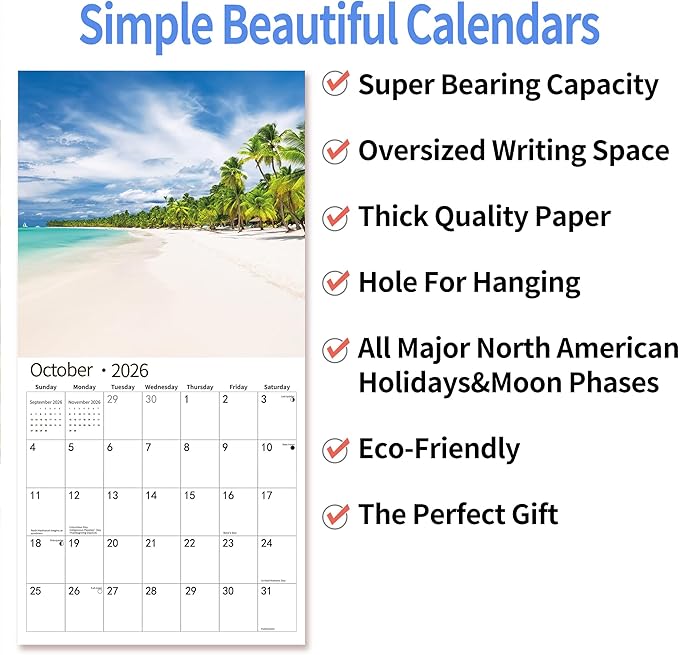 2026 Wall Calendar,Calendar 2026, July 2025 - December 2026, Wall Calendar Island Serenity, 12" x 24" Opened,Full Page Months Thick & Sturdy Paper for Gift Perfect Calendar Organizing & Planning
