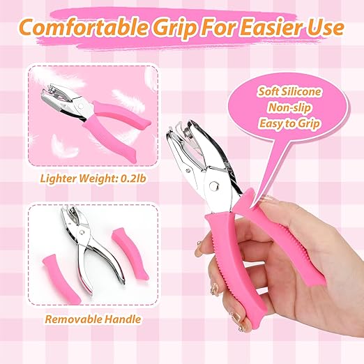 4 PCS 1/4" Hole Punchers for Crafts, Single Hole Punch Shapes with Circle Heart Star Triangle, with Soft-Handled for Binder Scrapbooking Classroom Card Punching Reinforcement Stickers