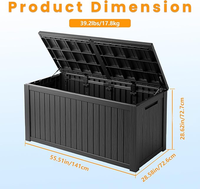200 Gallon Resin Deck Box, Waterproof Outdoor Storage Bin for Patio Furniture, Pool Accessories, and Garden Tools, Lockable & UV-Resistant, Black