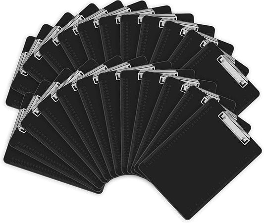 HERKKA 25 Pack Plastic Clipboards, Black, A4 Letter Size, 12.5 x 9 Inch