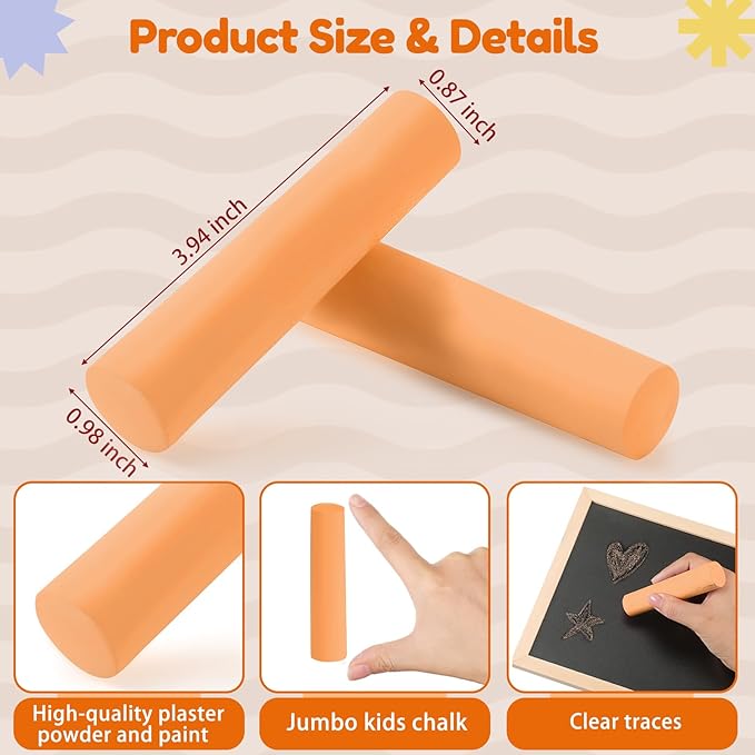 Fulmoon 40 Pcs Jumbo Sidewalk Chalk for Kids Outdoor Art Non Toxic Large Washable Street Chalk for Adults Drawing Painting Classroom(Orange,Round Style)