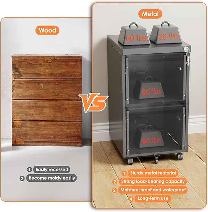 2 Drawers Mobile File Cabinet, Metal Under Desk Cabinet with Lock, for Office & Home, Legal/Letter Size, W14.57”x D17.36”x H25.79”, Assembly Required