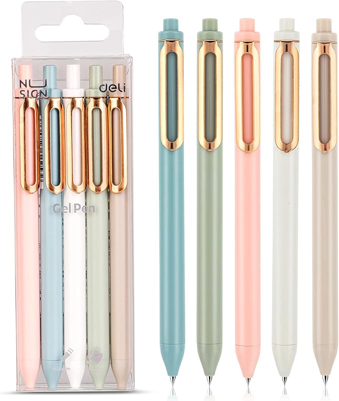 Gel Pens, 5 Pcs 0.5mm Retractable Quick Dry Black Ink Fine Point Rolling Ball Gel Pen, Smooth Writing No Bleed for Journaling Note Taking, Home School Office Supplies