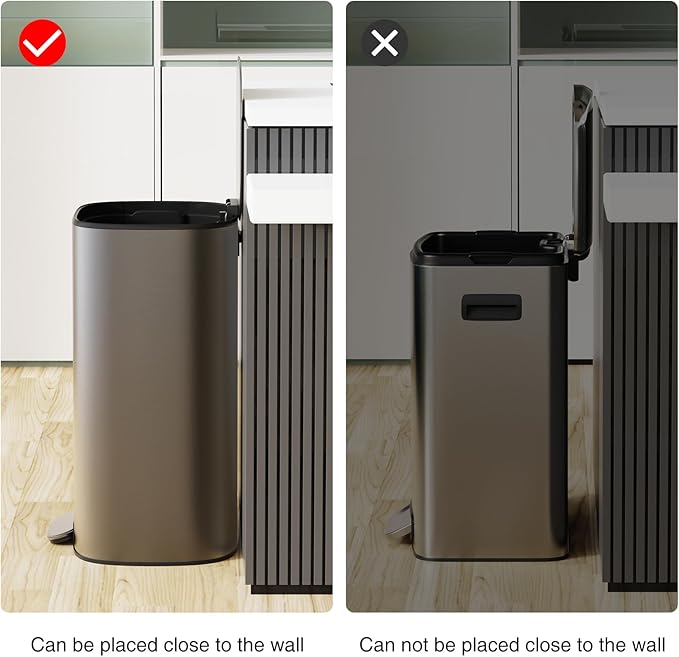 13 Gallon Stainless Steel Foot Pedal Large Trash Can with Soft Close Quiet Lid, Stainless Steel Thickened Body Oval Garbage Can with 30 Garbage Bags for Kitchen/Home/Office and More - Silver Gray