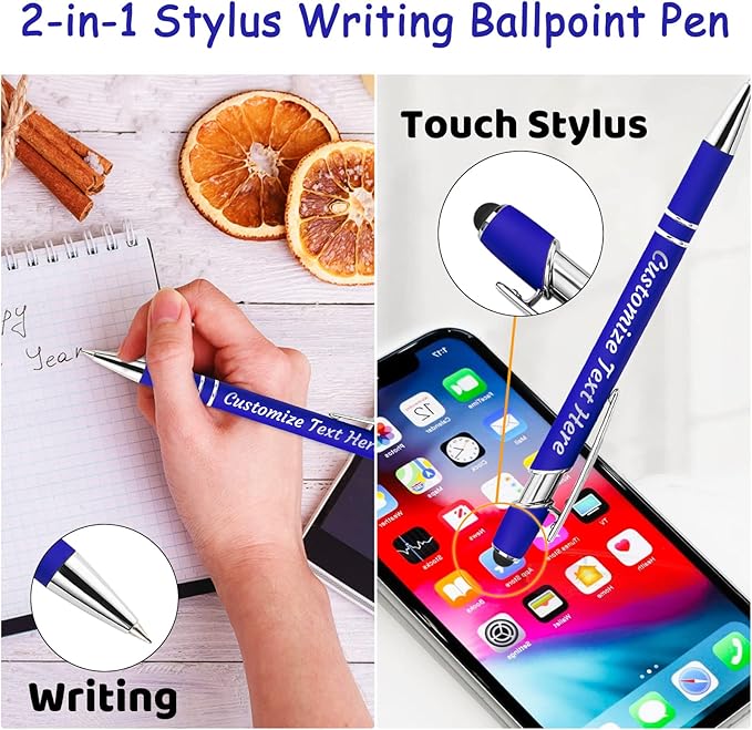 Personalized Pens Bulk 200 with Name Custom Engraving Ballpoint Pens with Stylus Tip Customized Smooth Writing Pens Personalized Gifts for Anniversary Birthday or Graduation(White,Black Ink)