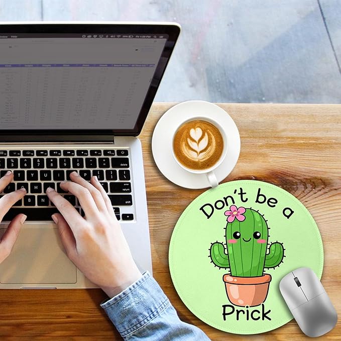 Funny Cactus Mouse Pad, Small Round Green Mouse Pads for Desk, Mini Travel Mousepad for Work Wireless Computer Laptop, Office Desk Accessories, Don't Be a Prick, 8.6 x 8.6 inch