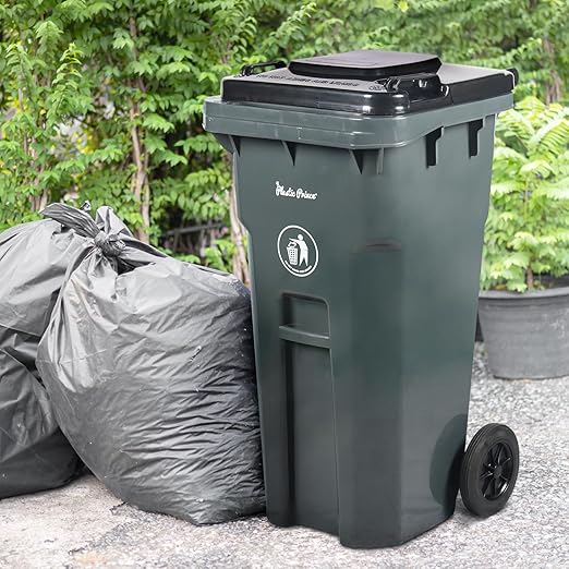 32 Gallon Trash Can with Wheels Rollout, Commercial Outdoor Trash Can Heavy-Duty Outside Garbage Can with Wheels, Gray