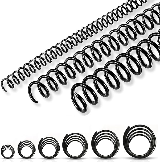 150 Pack Spiral Binding Coils, 4:1 Pitch Plastic Binding Coils Kit, 6 Different Sizes Spiral Coils for Binding 1/4", 5/16", 3/8", 1/2", 5/8", 3/4", Black Binding Spirals